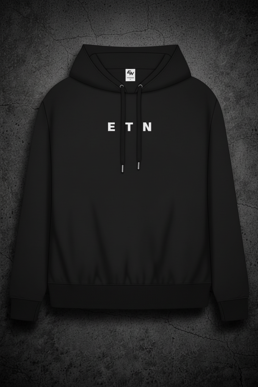Black ETN Hoodie - Front (Deep Black)