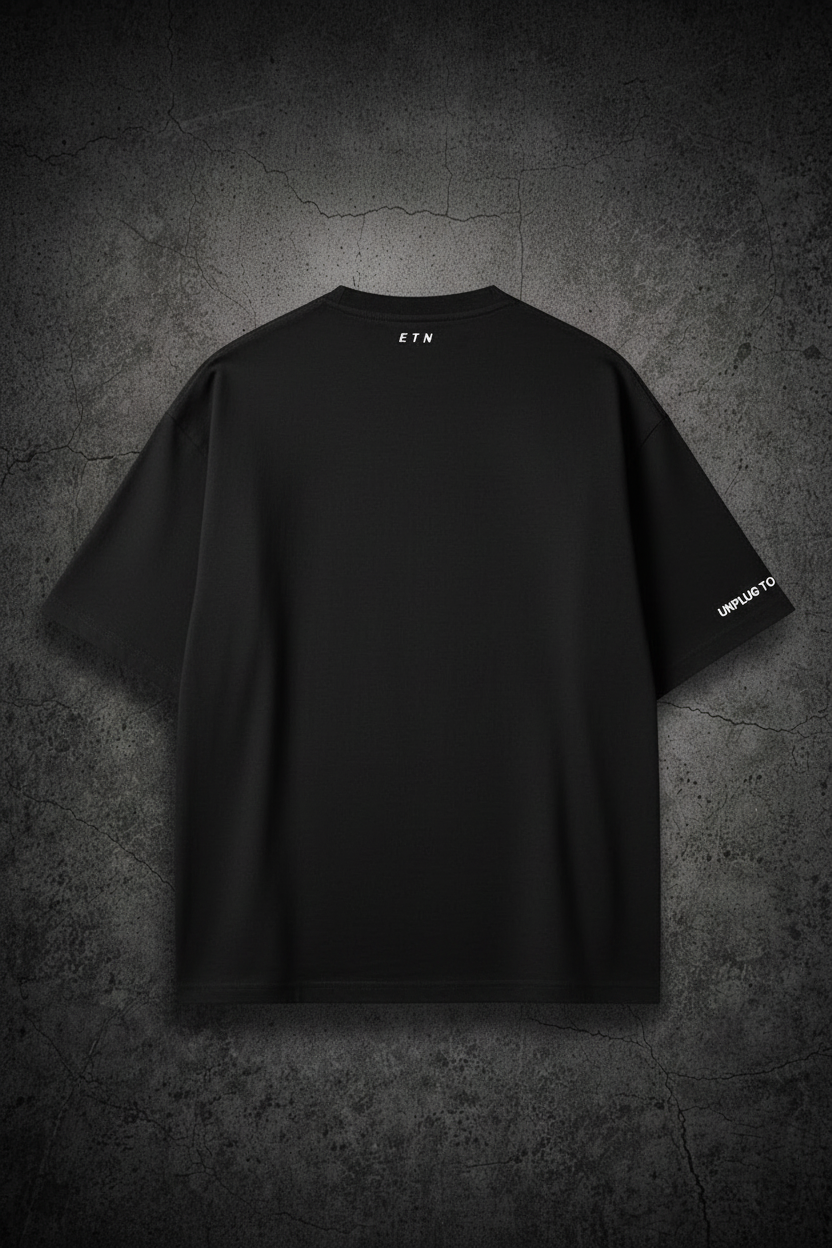 Black Silent Frequency Tee - Back on Dark Background